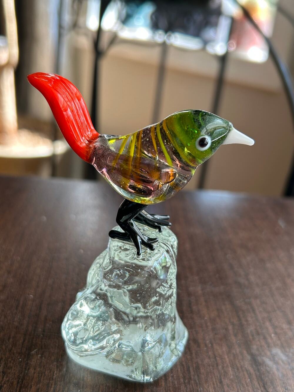 New Vintage art glass bird figurine 4 x 3” Red Tail